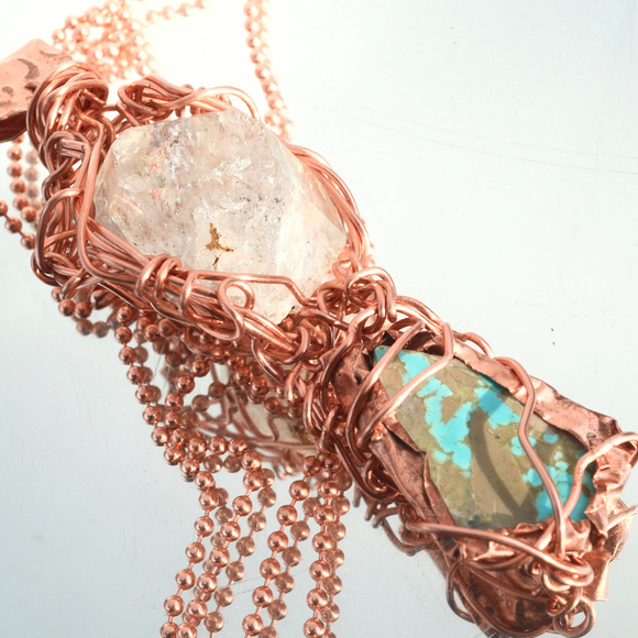 Conceptual Subculture Jewelry - Genuine Turquoise Herkimer Diamond Copper Pendant